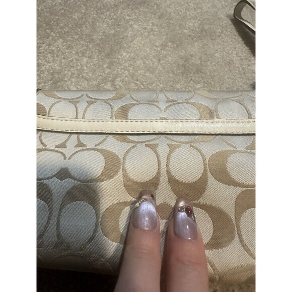 Coach Kristin Signature Wristlet Beige Canvas White Leather, Small Purse Bag - Picture 12 of 14